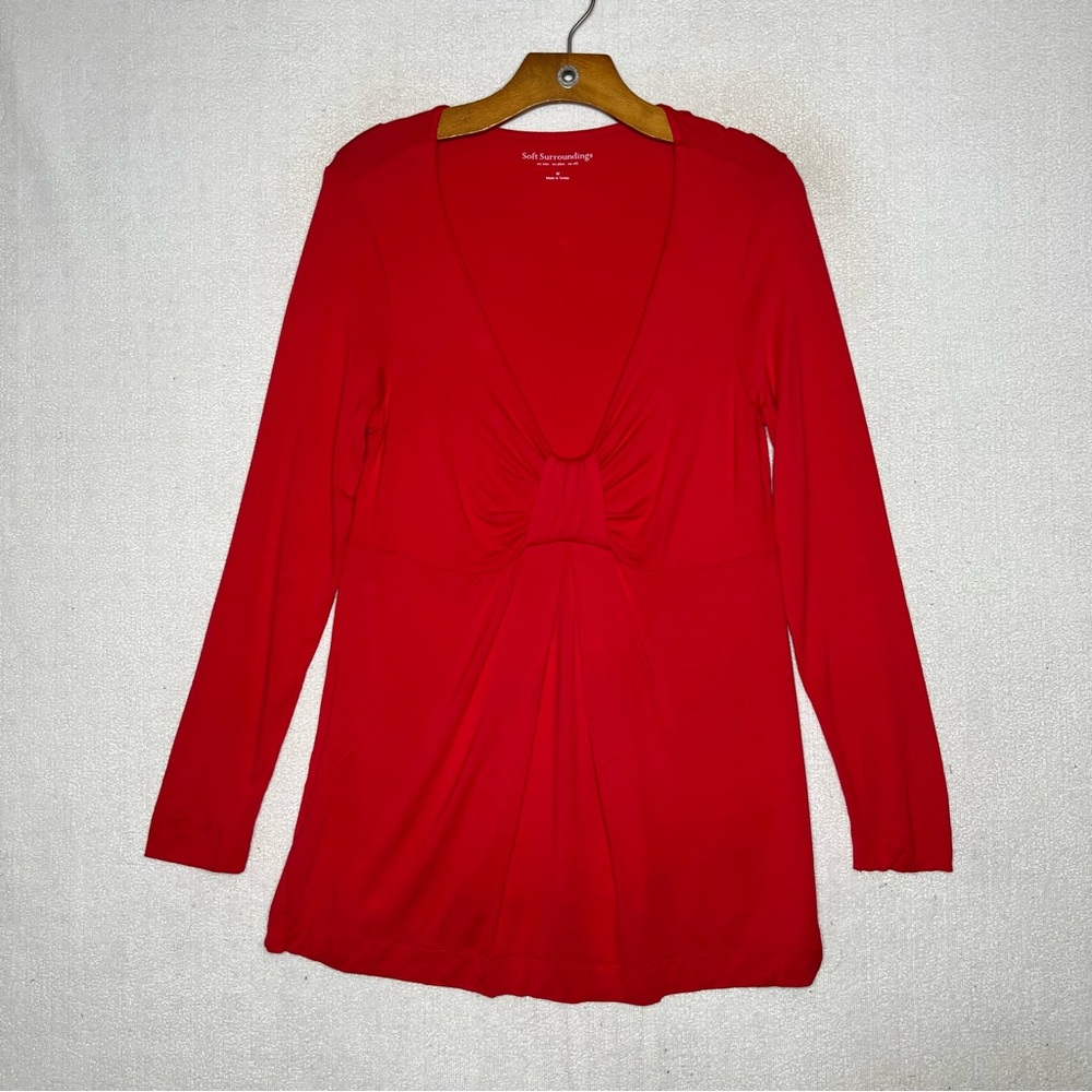 Soft Surroundings Christmas Red Bow Long Sleeve  Tunic Women’s Blouse Size M